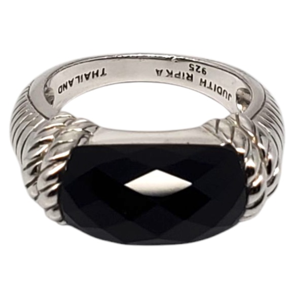 Judith Ripka Sterling Silver Faceted Onyx Ring Size 7 #21008 - Picture 1 of 8